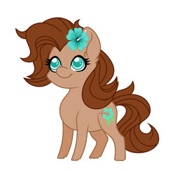 Size: 1054x1039 | Tagged: safe, artist:thehaywaiianhorse, oc, oc only, oc:leilani lullaby, earth pony, pony, chibi, female, flower, flower in hair, mare, simple background, solo, sparkly eyes, white background, wingding eyes