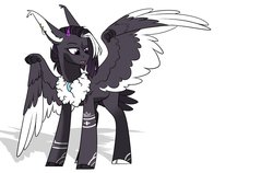 Size: 1124x710 | Tagged: safe, artist:cloud-fly, oc, oc only, oc:maya, pegasus, pony, horns, male, simple background, solo, stallion, two toned wings, white background