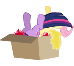 Size: 609x541 | Tagged: safe, fluttershy, twilight sparkle, pony, g4, accepted by carrier, box, flutterbox, package, png, pony in a box