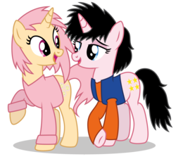 Size: 5272x4769 | Tagged: safe, artist:dragonchaser123, oc, oc only, oc:rose blossom, oc:tasha, pony, unicorn, absurd resolution, clothes, female, mare, simple background, transparent background, vector