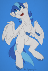 Size: 1249x1853 | Tagged: safe, artist:airfly-pony, oc, oc only, oc:rainy, pony, rcf community, looking up, male, smiling, solo
