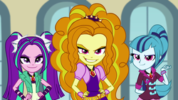 Size: 1920x1080 | Tagged: safe, screencap, adagio dazzle, aria blaze, sonata dusk, equestria girls, g4, my little pony equestria girls: rainbow rocks, canterlot high, female, gem, jewelry, necklace, pigtails, ponytail, siren gem, smiling, spiked headband, the dazzlings, trio, trio female, twintails