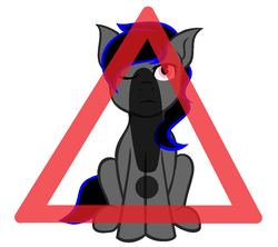 Size: 1160x1032 | Tagged: safe, artist:sorry, derpibooru exclusive, oc, oc only, earth pony, pony, missing cutie mark, one eye closed, one eye open, sitting, warning sign