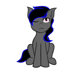 Size: 1160x1032 | Tagged: safe, artist:sorry, derpibooru exclusive, oc, oc only, earth pony, pony, missing cutie mark, one eye closed, one eye open, sitting