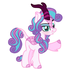 Size: 1141x1024 | Tagged: safe, artist:rainbow15s, princess flurry heart, kirin, pony, g4, eyeshadow, female, kirin flurry heart, kirin-ified, makeup, mare, older, older flurry heart, raised eyebrow, raised hoof, signature, simple background, solo, species swap, transparent background