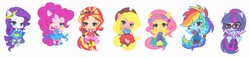 Size: 3840x884 | Tagged: safe, artist:ocean-drop, applejack, fluttershy, pinkie pie, rainbow dash, rarity, sci-twi, sunset shimmer, twilight sparkle, equestria girls, equestria girls specials, g4, my little pony equestria girls: better together, my little pony equestria girls: forgotten friendship, chibi, clothes, dress, glasses, humane five, humane seven, humane six, ponied up, skirt, super ponied up