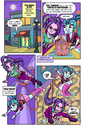Size: 1765x2554 | Tagged: safe, artist:art-2u, aria blaze, sonata dusk, comic:the money briefcase, equestria girls, g4, my little pony equestria girls: rainbow rocks, big breasts, breasts, busty aria blaze, busty sonata dusk, cleavage, clothes, comic, duo, duo female, female, pigtails, ponytail, sideass, smiling, spiked wristband, twintails, wristband