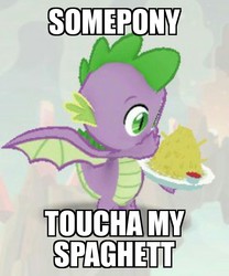 Size: 810x972 | Tagged: safe, edit, edited screencap, gameloft, screencap, spike, dragon, g4, dead meme, game, male, meme, solo, somebody toucha my spaghet, winged spike, wings