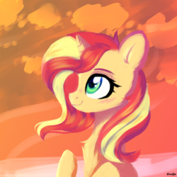 Size: 2449x2449 | Tagged: safe, artist:mint-light, sunset shimmer, pony, unicorn, g4, blushing, chest fluff, cute, female, high res, mare, shimmerbetes, smiling