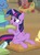 Size: 597x799 | Tagged: safe, screencap, applejack, mosiah, rockhoof, twilight sparkle, alicorn, pony, a rockhoof and a hard place, g4, my little pony: friendship is magic, female, open mouth, pillow, raised eyebrow, sitting, solo focus, somnambula resident, twilight sparkle (alicorn)