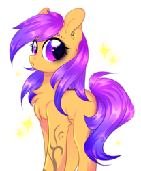 Size: 2664x3224 | Tagged: safe, artist:mint-light, oc, oc only, earth pony, pony, chest fluff, commission, cute, ear piercing, earring, earth pony oc, eyeliner, female, heart eyes, high res, jewelry, looking at you, makeup, mare, piercing, simple background, solo, tattoo, transparent background, wingding eyes, ych result