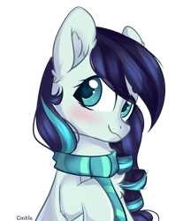 Size: 1920x2316 | Tagged: safe, artist:mint-light, coloratura, earth pony, pony, g4, blushing, bust, chest fluff, clothes, cute, female, mare, scarf, simple background, smiling, solo, transparent background