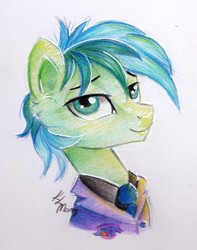 Size: 927x1175 | Tagged: safe, artist:lailyren, sandbar, pony, g4, bust, clothes, colored pencil drawing, ear fluff, lidded eyes, male, pen drawing, pencil drawing, portrait, solo, traditional art