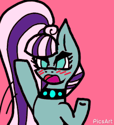 Size: 548x600 | Tagged: safe, artist:nightmarerara, coloratura, earth pony, pony, g4, animated, blushing, choker, countess coloratura, dancing, female, frame by frame, gif, mare, open mouth, pink background, simple background, solo, spiked choker