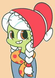 Size: 869x1218 | Tagged: safe, artist:typhwosion, granny smith, human, g4, adorasmith, bonnet, braid, clothes, cute, female, humanized, smiling, solo, young granny smith, younger