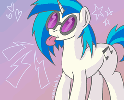 Size: 1280x1028 | Tagged: safe, artist:generictack, dj pon-3, vinyl scratch, pony, unicorn, g4, :p, cute, female, heart, mare, purple background, silly, silly pony, simple background, solo, stars, tongue out, vinylbetes