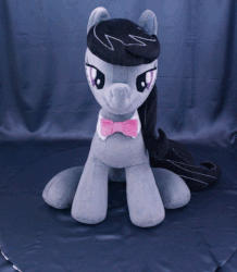 Size: 653x750 | Tagged: safe, artist:adamar44, octavia melody, g4, animated, gif, irl, perfect loop, photo, plushie, rotating, sitting, stop motion, turnaround
