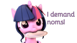 Size: 2044x1150 | Tagged: safe, artist:flushthebatsanta, sci-twi, twilight sparkle, pony, g4, 3d, alternate hairstyle, female, hairclip, mare, plate, simple background, solo, source filmmaker, transparent background