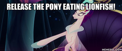 Size: 600x251 | Tagged: safe, edit, edited screencap, screencap, queen novo, seapony (g4), g4, my little pony: the movie, angry, bubble, caption, crown, dorsal fin, female, fin, fin wings, fins, frown, glare, gritted teeth, image macro, jewelry, mare, memeful.com, ocean, pointing, regalia, seaquestria, sitting, solo, swimming, teeth, text, this will end in death, this will end in tears, this will end in tears and/or death, throne, throne room, underwater, water, wings
