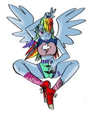 Size: 1536x2048 | Tagged: safe, artist:nounoo_u, rainbow dash, equestria girls, g4, clothes, colored sketch, converse, female, shoes, shorts, simple background, wings