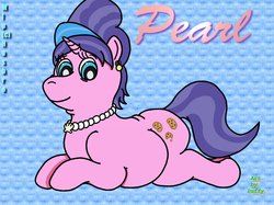 Size: 1280x957 | Tagged: safe, artist:puffydearlysmith, cookie crumbles, pony, unicorn, g4, chubby, ear piercing, earring, female, hair bun, hat, jewelry, mare, necklace, piercing, smiling