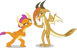Size: 6069x3762 | Tagged: safe, artist:tomfraggle, ocellus, smolder, dragon, g4, school daze, absurd resolution, crossed arms, disguise, disguised changeling, dragon ocellus, dragoness, female, shy, simple background, transparent background, vector