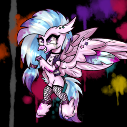 Size: 1861x1861 | Tagged: safe, artist:lixthefork, silverstream, hippogriff, g4, clothes, female, fishnet stockings, jewelry, necklace, punk, solo, spiked wristband, vest, wristband