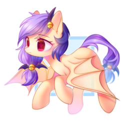 Size: 2000x2000 | Tagged: safe, artist:leafywind, oc, oc only, bat pony, pony, bat pony oc, bell, female, high res, mare, simple background, solo, starry eyes, white background, wingding eyes