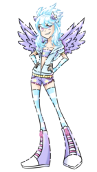 Size: 900x1600 | Tagged: safe, artist:y-firestar, cloudchaser, human, g4, clothes, converse, cutechaser, cutie mark accessory, eared humanization, female, human coloration, humanized, shoes, simple background, socks, solo, striped socks, transparent background, winged humanization, wings