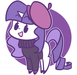 Size: 605x587 | Tagged: safe, artist:typhwosion, rarity, pony, unicorn, g4, beady eyes, beatnik rarity, beret, clothes, cute, female, happy, hat, mare, missing cutie mark, open mouth, raribetes, solo, sweater