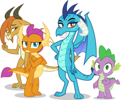 Size: 5913x4873 | Tagged: safe, artist:tomfraggle, ocellus, princess ember, smolder, spike, changedling, changeling, dragon, g4, absurd resolution, disguise, disguised changeling, dragon ocellus, dragoness, female, one of these things is not like the others, simple background, transparent background, vector
