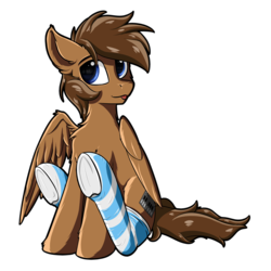 Size: 2500x2500 | Tagged: safe, artist:oblique, oc, oc only, oc:wiley waves, pegasus, pony, :p, chest fluff, clothes, cute, high res, male, silly, sitting, socks, solo, striped socks, tongue out