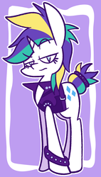 Size: 838x1473 | Tagged: safe, artist:typhwosion, rarity, pony, unicorn, g4, it isn't the mane thing about you, alternate hairstyle, clothes, cute, female, lidded eyes, punk, raribetes, raripunk, solo