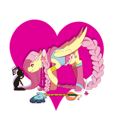 Size: 2400x2400 | Tagged: safe, artist:cckittycreative, fluttershy, pegasus, pony, g4, clothes, cute, disney, female, flower, flower in hair, heart, high res, keyblade, kingdom hearts, mare, profile, shadow (kingdom hearts), shyabetes, smiling