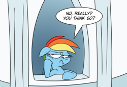 Size: 833x573 | Tagged: safe, artist:fractiouslemon, part of a set, rainbow dash, pony, g4, annoyed, cheek squish, dialogue, female, floppy ears, nose wrinkle, reaction image, sarcasm, solo, speech bubble, squishy cheeks