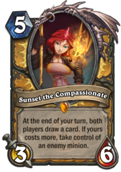 Size: 400x569 | Tagged: safe, artist:atryl, sunset shimmer, g4, breasts, busty sunset shimmer, card, fantasy class, female, hearthstone, knight, legendary, paladin, quest for harmony, trading card, trading card game, warcraft, warrior