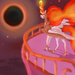 Size: 970x970 | Tagged: safe, artist:x-marblehornets-x, daybreaker, pony, g4, balcony, eclipse, female, glowing horn, horn, solar eclipse, solo