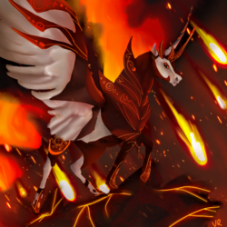 Size: 700x700 | Tagged: safe, artist:x-marblehornets-x, daybreaker, pony, g4, apocalypse, armor, female, fireball, mane of fire, solo, spread wings, wings