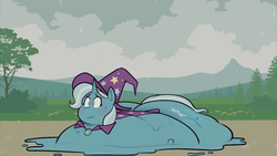 Size: 1280x720 | Tagged: safe, artist:secretgoombaman12345, trixie, goo, pony, unicorn, g4, blushing, embarrassed, fat, female, imminent death, melting, solo, the great and bountiful trixie, wat, youtube link