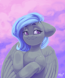 Size: 1280x1543 | Tagged: safe, artist:amishy, oc, oc only, pegasus, pony, cloud, female, mare, smiling, solo