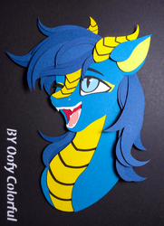 Size: 2283x3161 | Tagged: safe, artist:jiuweidehuli, artist:oofycolorful, oc, oc only, pony, black background, high res, horns, one eye closed, open mouth, simple background, smiling, solo, wink