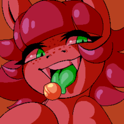 Size: 540x540 | Tagged: safe, artist:stockingshot56, oc, oc only, oc:calculator, pony, bust, candy, food, freckles, licking, lollipop, pixel art, portrait, solo, tongue out