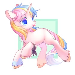Size: 2500x2500 | Tagged: safe, artist:leafywind, oc, oc only, pony, unicorn, abstract background, bandage, coat markings, colored hooves, colored pupils, cute, female, high res, mare, ocbetes, silly, solo, starry eyes, tongue out, unshorn fetlocks, wingding eyes