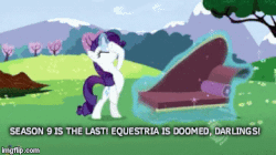 Size: 360x201 | Tagged: safe, edit, edited screencap, screencap, rarity, g4, lesson zero, season 9, animated, bipedal, darling, drama, end of ponies, faint, fainting couch, female, funny, g5 drama, gif, in-universe pegasister, marshmelodrama, meme, series finale blues