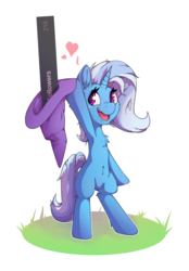 Size: 3576x5127 | Tagged: safe, artist:senaelik, trixie, pony, unicorn, g4, armpits, bipedal, chest fluff, clothes, female, hat, heart, mare, smiling, solo, trixie's hat, tumblr