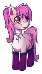 Size: 1387x2460 | Tagged: safe, artist:senaelik, oc, oc only, oc:bijou butterfly, earth pony, pony, chest fluff, clothes, looking at you, multicolored mane, pale belly, socks, solo, standing