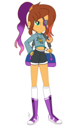 Size: 1480x2380 | Tagged: safe, artist:ilaria122, oc, oc only, oc:daylight, equestria girls, g4, bag, clothes, eyepatch, female, jewelry, jumper, midriff, necklace, next generation, offspring, parent:starlight glimmer, parent:sunburst, parents:starburst, ponytail, shoes, short shirt, shorts, simple background, sneakers, socks, solo, transparent background
