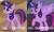 Size: 6454x3872 | Tagged: safe, edit, edited screencap, screencap, twilight sparkle, alicorn, pony, unicorn, a canterlot wedding, g4, my little pony: friendship is magic, twilight's kingdom, comparison, cropped, cute, female, grin, looking at you, looking up, mafia city, mare, meme, raised hoof, smiling, squee, that's how mafia works, twiabetes, twilight sparkle (alicorn), unicorn twilight