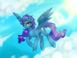 Size: 1440x1080 | Tagged: safe, artist:alpaca-pharaoh, oc, oc only, pegasus, pony, cool, flying, handsome, sky, solo, sunshine
