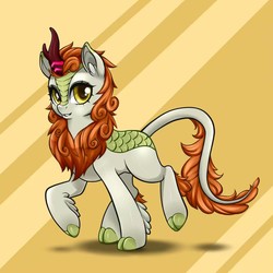 Size: 1080x1080 | Tagged: safe, artist:alpaca-pharaoh, autumn blaze, kirin, g4, sounds of silence, abstract background, big eyes, cute, female, happy, long mane, solo, standing